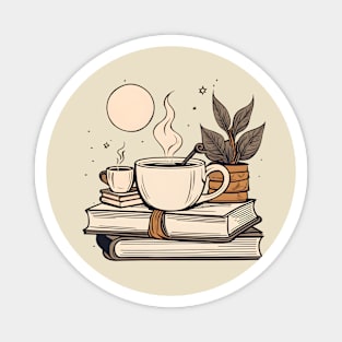 coffee and books and  moon Magnet